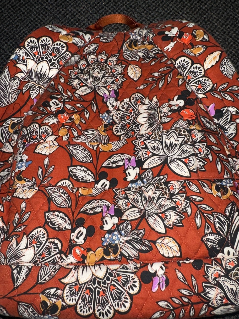 Disney Vera Bradley Rust Floral Mickey & Minnie Quilted Backpack - Picture 9 of 13
